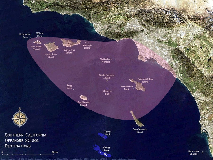 Map of the area surrounding Catalina Island.