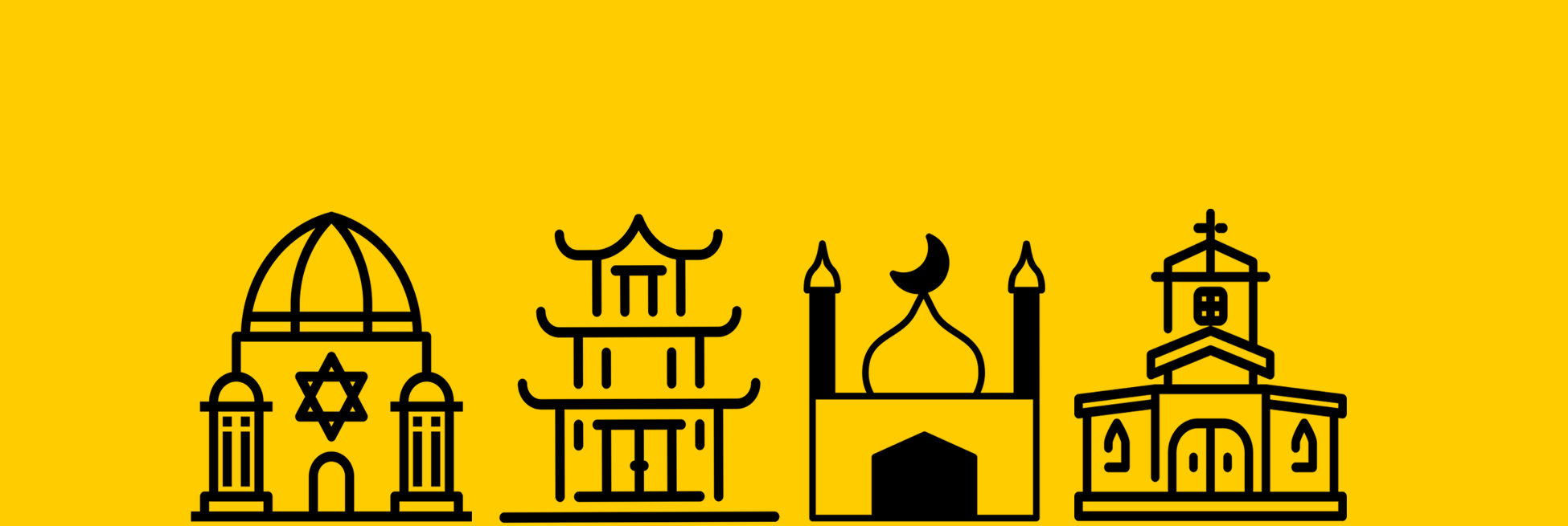 Small illustrations of various religious buildings. Minors program.