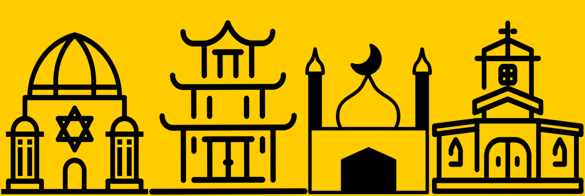 Illustration of various religious buildings. Explore the various religion majors here.