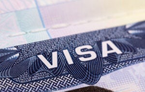 Closeup of US visa in passport