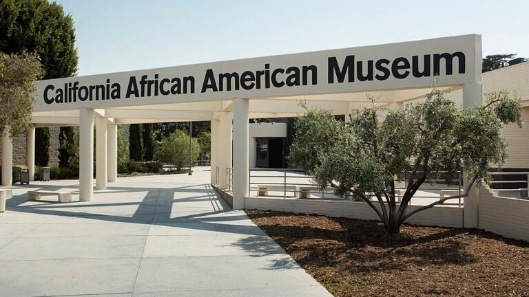 Entry way to California African American Museum, Exposition Park in Los Angeles, CA