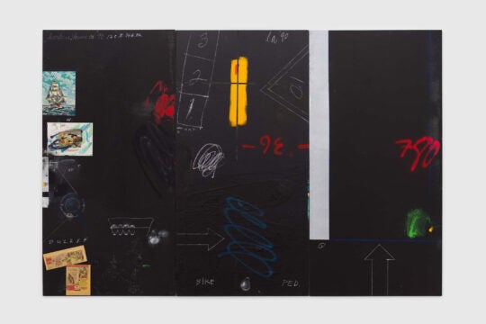 Raymond Saunders, Untitled, 1990, Mixed media on wood, Triptych, Each: 96 x 48 inches (243.8 x 121.9 cm), Overall: 96 x 144 inches (243.8 x 365.8 cm)