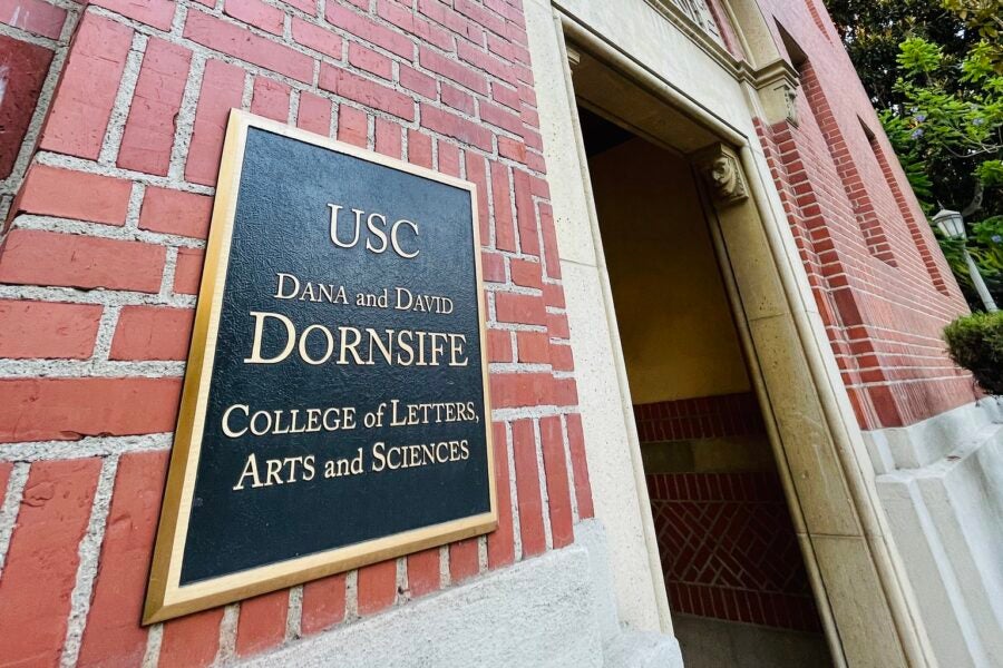 USC Dornsife sign on campus building