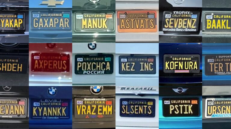 Collage of vanity plates from Dr. Karapetian's research study.