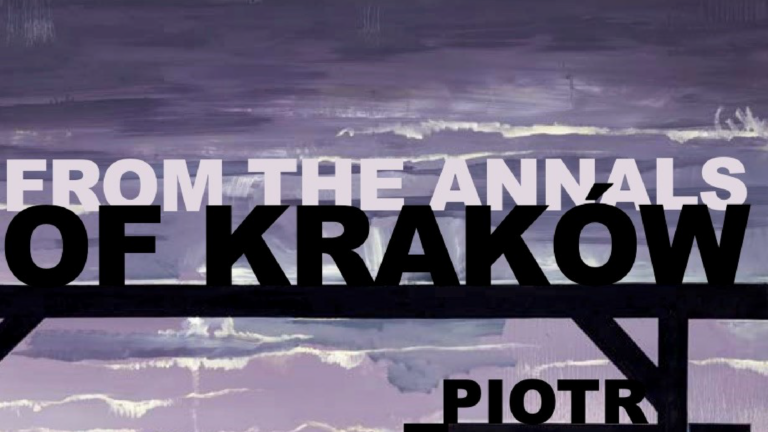 The cropped cover of Piotr Florczyk’s book From the Annals of Kraków. A dusty purple sky done in brushstrokes backgrounds the title of the book.