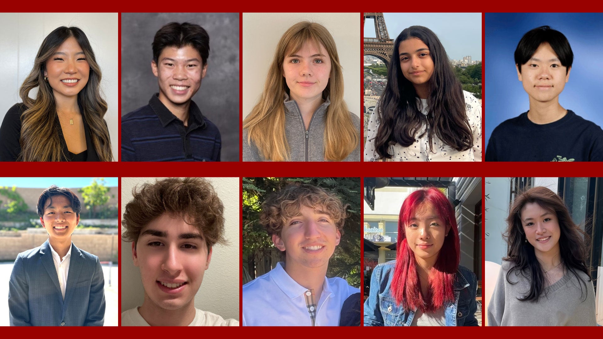 2024 High School Summer Internship Program Cohort continued: Alexis Lee, Robinson Louie, Carolin Mitterberger, Anna Nazaryan, Joseph Or, Evan Shin, Justin Sinderbrand, Noah Wilson, Fiona Wu, and Bella Zhao (top-left to bottom-right)