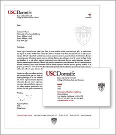 Example of USC Dornsife Letterhead and business card.