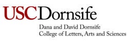Cardinal USC and black Dornsife Dana and David Dornsife College of Letters, Arts and Sciences on white background