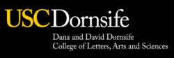 Gold USC and white Dornsife Dana and David Dornsife College of Letters, Arts and Sciences on black background