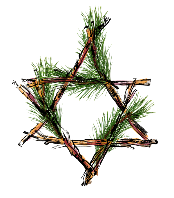 Star made of pine branches and sticks.