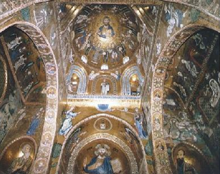 Painted vaulted ceiling of a cathedral