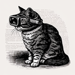drawing of a cat wearing a vr headset