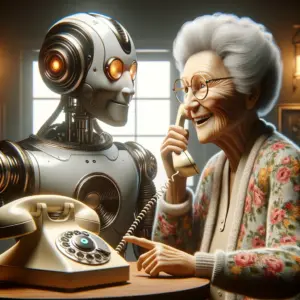 Grandma on phone with robot