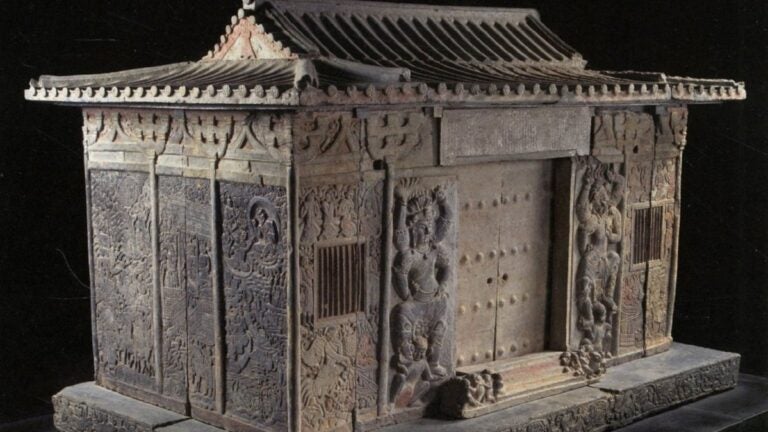 A large box decorated like an East Asian temple.