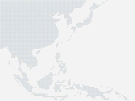 A map of East Asia made up of a grid of dots representing land.