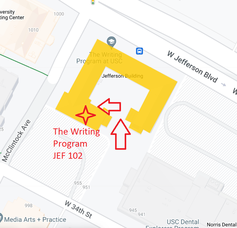 A map of how to locate embedded counselors at the Jefferson Building at USC.