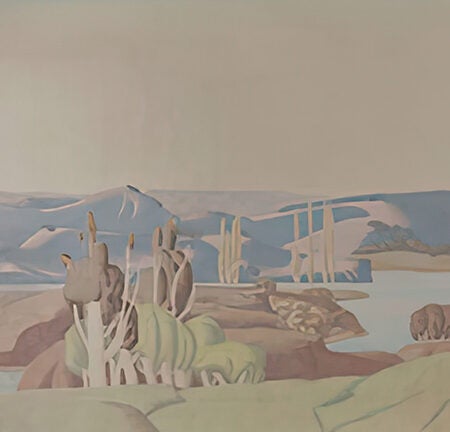 detail of a mural of the California landscape