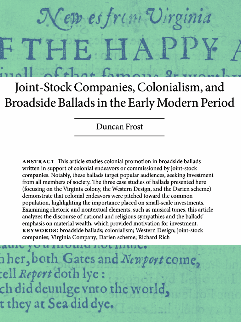 Joint-Stock Companies, Colonialism, and Broadside Ballads in the Early Modern Period