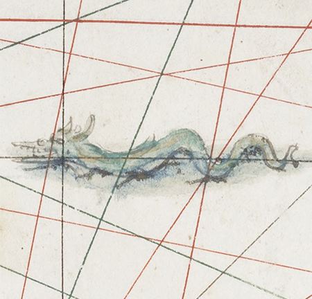 detail of a sea monster from the Portolan Atlas