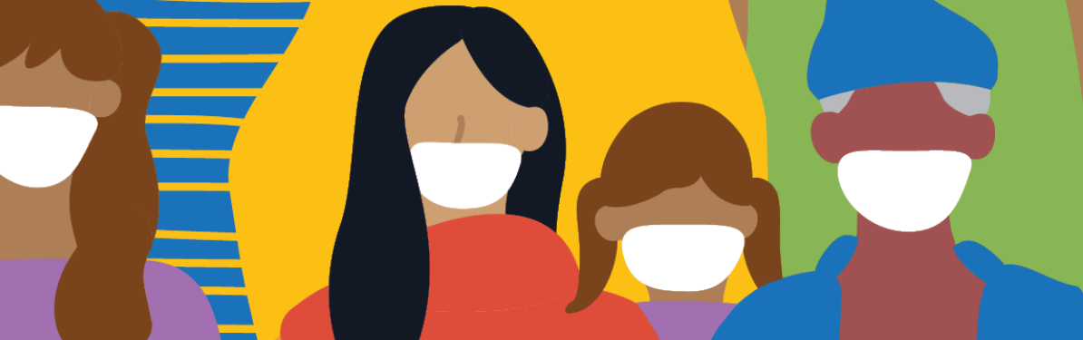 banner graphic of diverse people wearing masks