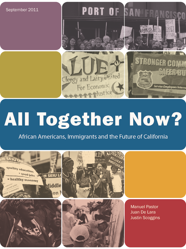Report cover featuring black and white images of diverse people protesting and holding signs