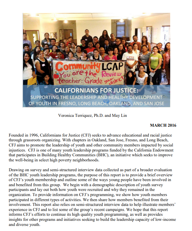 diverse youth and staff from Californians for Justice's youth leadership program