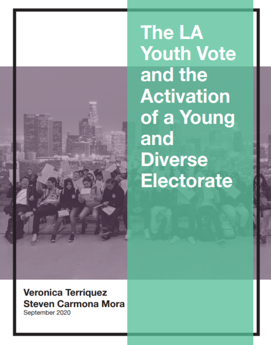 report cover featuring a group of diverse youth in a civic engagement program from Power California
