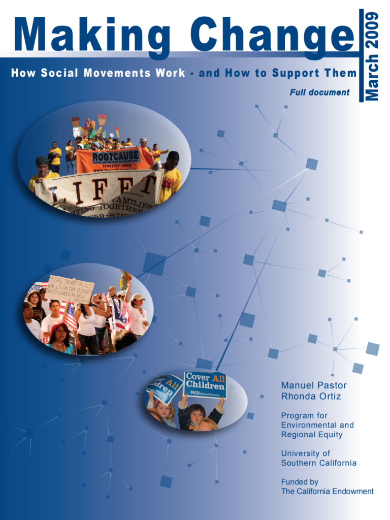Report cover featuring diverse groups of people from the Miami Workers Center and PICO National Network of varying ages holding signs and banners