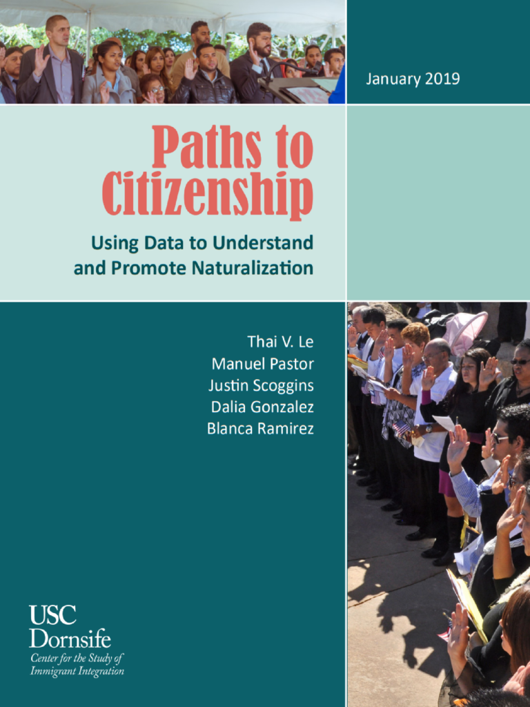 Report cover featuring diverse groups of people holding their hands up for the Oath of Allegiance