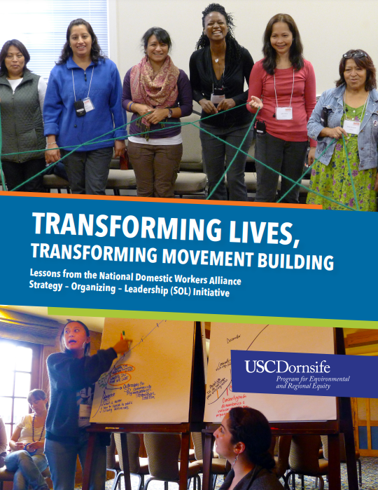 report image featuring diverse domestic workers and organizers participating in movement building and transformative leadership programming