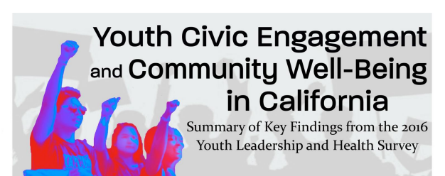 report summary banner featuring photo of three diverse youth engaging in youth leadership programming