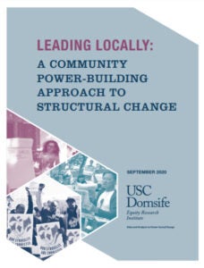 Cover of Leading Locally report with images of organizers in action