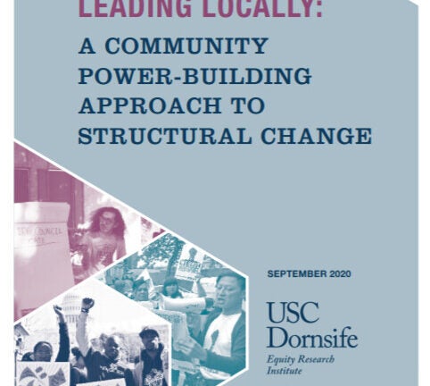 Cover of Leading Locally report with images of organizers in action