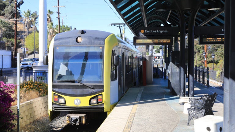 Southbound Los Angeles Metro Gold line train approaching Southwest Museum Station