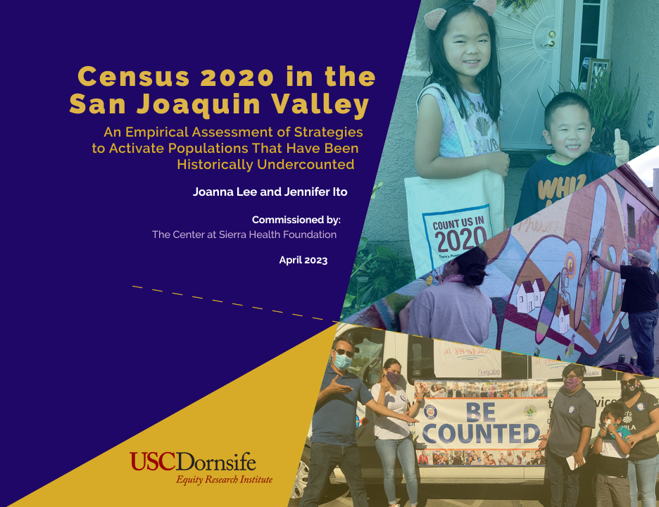 cover of report with two asian children, protesters holding a sign that says be counted, and a mural
