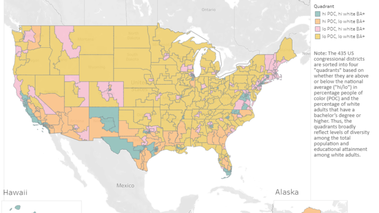 Thumbnail of interactive map of the United States for the Four Quadrants of American Politics map