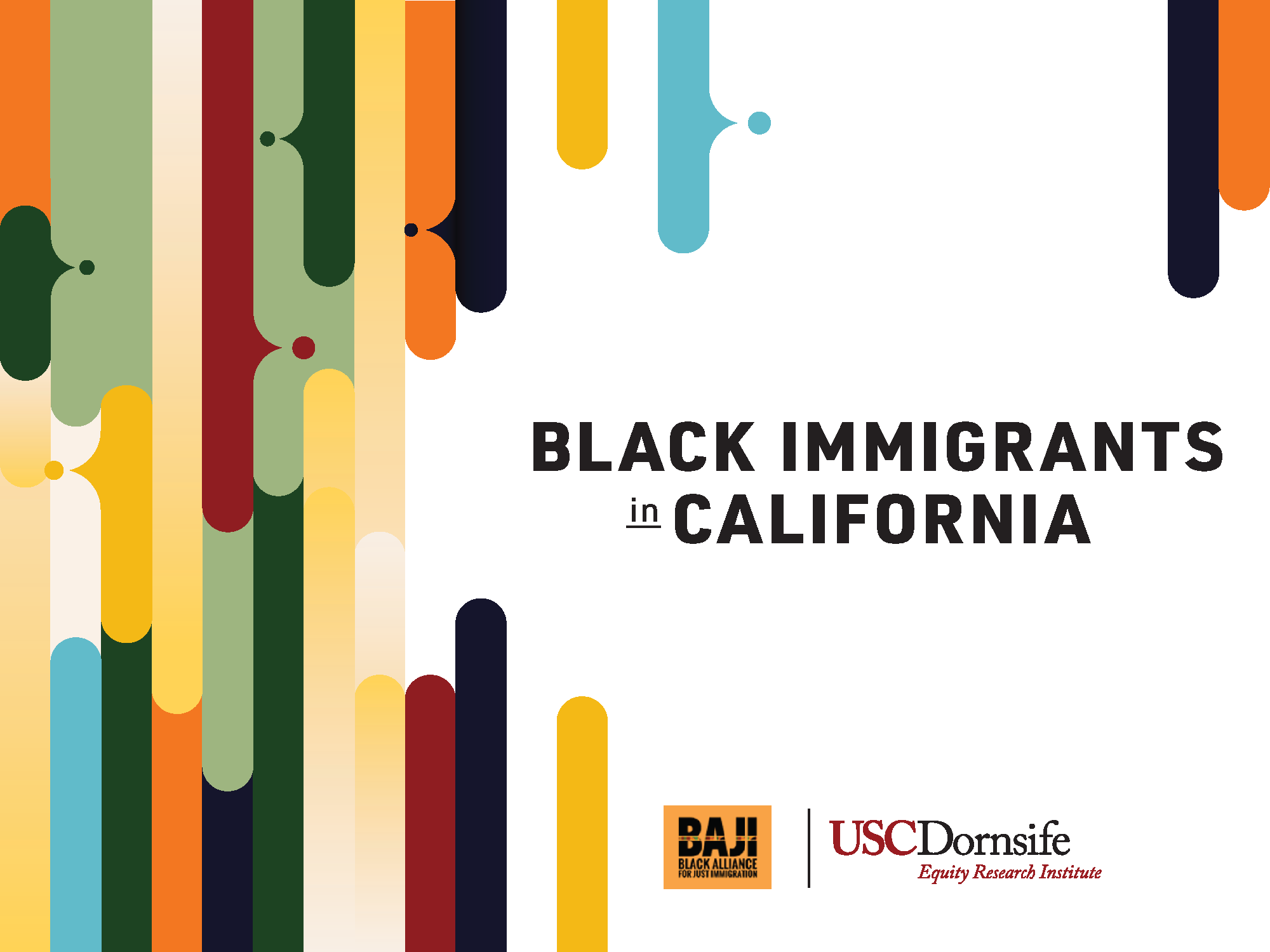Black Immigrants in California report cover featuring rainbow graphics