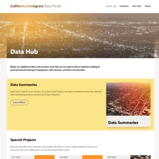 Screenshot of ERI's California Immigrant Data Portal's Data Hub Page.