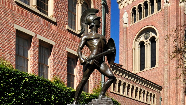 Image of Tommy Trojan Statue in front of Bovard Administration Building