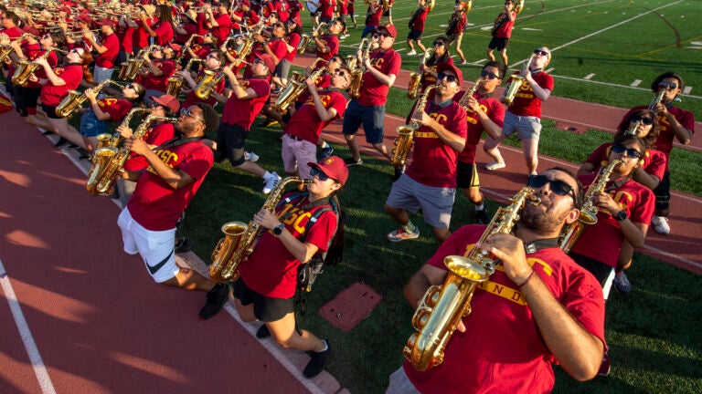 USC band playing on field