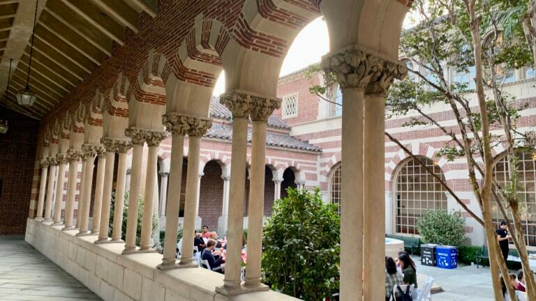 Image of Mudd Hall archways during a Ph.D. Academy event