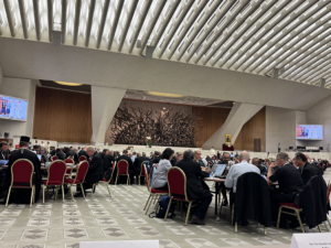 A photo of inside an assembly hall at the Vatican