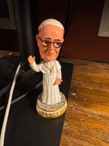 A bobblehead of Pope Francis