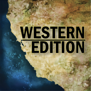 Logo design for Western edition with blue coast and brown and green coast view from above