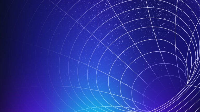 Gradient background blue and purple with abstracted wireframe tunnel
