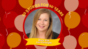 Profile picture and text: 50 FOR 50 STORIES: Story #19: Lisa Cortright