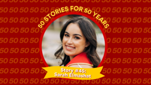 Profile picture and text: 50 FOR 50 STORIES: Story #45: Sarah Elmashat