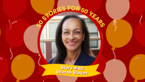Profile picture and text: 50 FOR 50 STORIES: Story #48: Sharon Blount