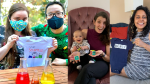 Pictures of the STEM staff with their kids and onesies to represent their pregnancies