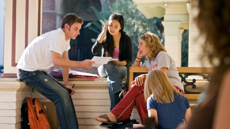 Students on porch different view